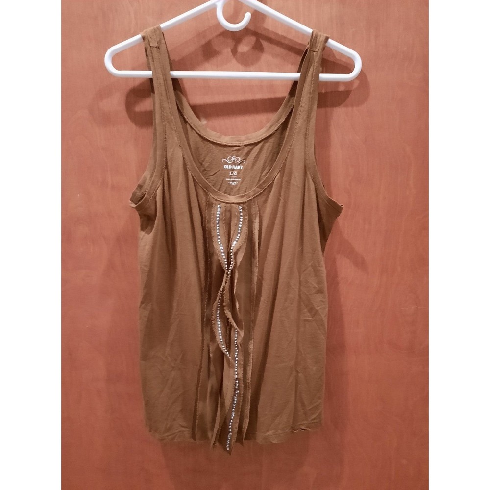 Old Navy Brown Tank Top W/Beaded Trim - Size Large